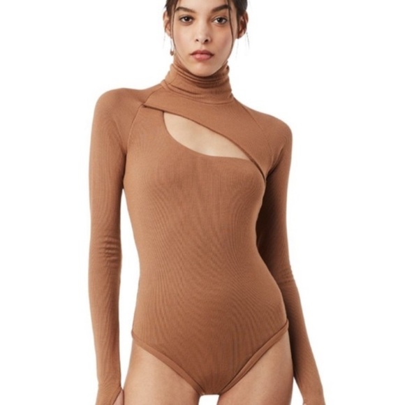 ALIX NYC Tops - ALIX NYC Carder Brown Ribbed Knit Cut Out Stretch Jersey Bodysuit Size S
